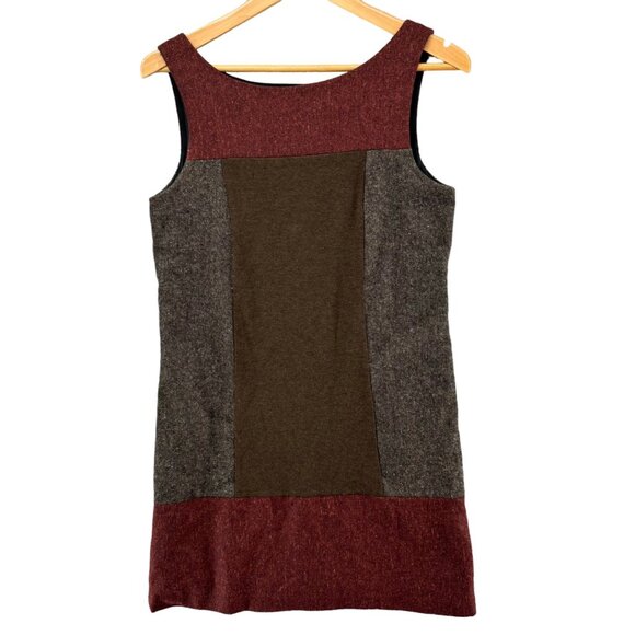 Bailey 44 Mini Tank Dress Burgundy Grey Brown Colorblock Wool Silk Blend Size M - Picture 3 of 11
